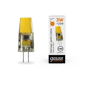 18713 Лампа Gauss Elementary G4 12V 3W 250lm 3000K силикон LED 1/20/200