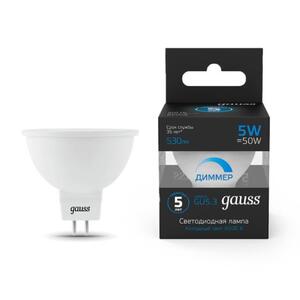 101505305-D Лампа Gauss MR16 5W 530lm 6500K GU5.3 диммируемая LED 1/10/100 рис.0