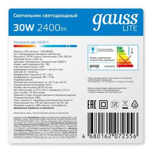 126418330 Св-к светодиодный Gauss LITE IP65  D210*52 30W 2400lm 6500K ЖКХ круглый 1/20 рис.2