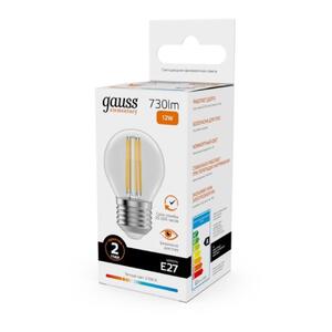 52212 Лампа Gauss Filament Elementary Шар 12W 730lm 2700К Е27 LED 1/10/100 рис.3