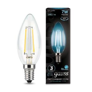 103801207 Лампа Gauss LED Filament Свеча E14 7W 580lm 4100К 1/10/50