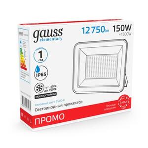 613100150P Прожектор светодиодный Gauss Elementary 150W 12750lm IP65 6500К ПРОМО G2 черный 1/10 рис.2