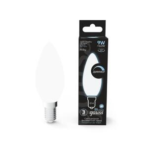 103201209-D Лампа Gauss Filament Свеча 9W 610lm 4100К Е14 milky диммируемая LED 1/10/50