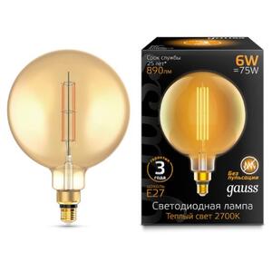 154802118 Лампа Gauss Filament G200 6W 890lm 2700К Е27 golden straight LED 1/6 рис.0