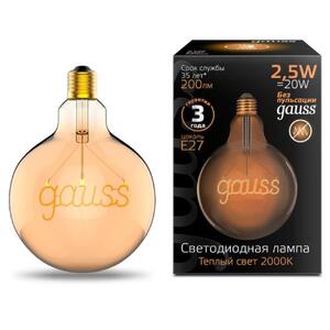 175802003 Лампа Gauss Filament G125 2,5W 200lm 2000К Е27 golden GAUSS LED 1/20 рис.0