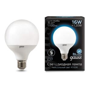 105102216 Лампа Gauss G95 16W 1540lm 4100K E27 LED 1/20 рис.0