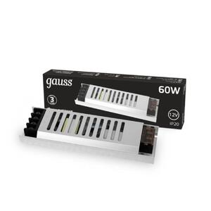 202001060 Блок питания Gauss 60W 12V IP20  ультратонкий 1/72 рис.0