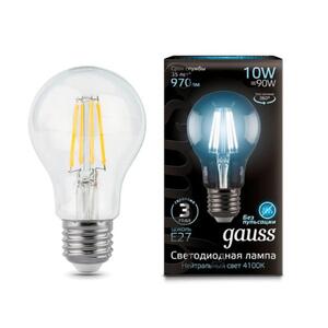 102802210 Лампа Gauss LED Filament A60 E27 10W 970lm 4100К 1/10/40 рис.0