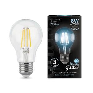 102802208 Лампа Gauss LED Filament A60 E27 8W 780lm 4100К 1/10/40 рис.0