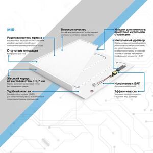 Светильник офисный Gauss MiR 35W 3500lm 6500K IP40 595*595*50мм призма с БАП LED 1/1 рис.4