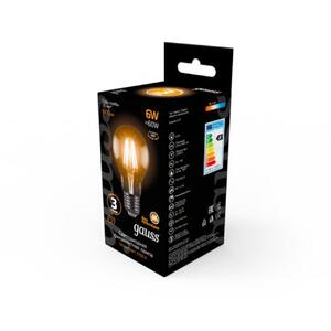 102802106 Лампа Gauss LED Filament A60 E27 6W 600lm 2700К 1/10/40 рис.2