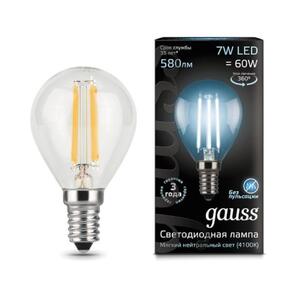 105801207 Лампа Gauss LED Filament Шар E14 7W 580lm 4100K 1/10/50 рис.0