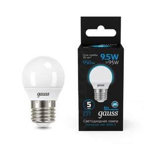 105102310 Лампа Gauss Шар 9.5W 950lm 6500K E27 LED 1/10/100 рис.0