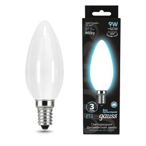 103201209 Лампа Gauss Filament Свеча 9W 610lm 4100К Е14 milky LED 1/10/50