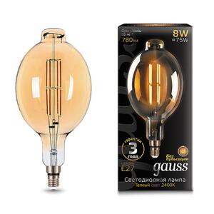 151802008 Лампа Gauss Filament BT180 8W 780lm 2400К Е27 golden straight LED 1/6 рис.0