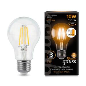 102802110-S Лампа Gauss Filament А60 10W 930lm 2700К Е27 шаг. диммирование LED 1/10/40