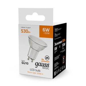 Лампа Gauss Basic MR16 6W 530lm 3000K GU10 LED 1/10/100 10106162 рис.4