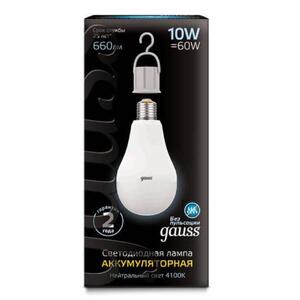 102402200 Лампа Gauss A60 10W 660lm 4100K E27 с Li-Ion аккумулятором LED 1/10/60 рис.2