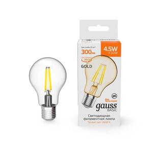 1021245 Лампа Gauss Basic Filament А60 4,5W 300lm 2200К Е27 golden LED 1/10/40