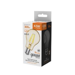 1021245 Лампа Gauss Basic Filament А60 4,5W 300lm 2200К Е27 golden LED 1/10/40 рис.2