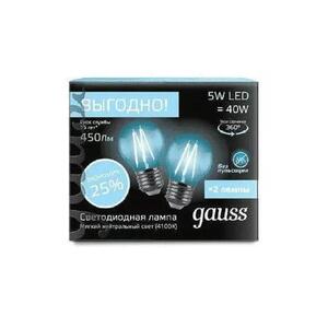 105802205P Лампа Gauss Filament Шар E27 5W 4100К 2/100 (2 лампы в упаковке)