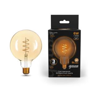 158802008 Лампа Gauss Filament G125 6W 360lm 2400К Е27 golden flexible LED 1/20 рис.0