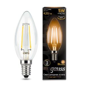 103801105 Лампа Gauss LED Filament Свеча E14 5W 420lm 2700К 1/10/50 рис.0