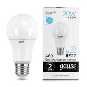 23239 Лампа Gauss LED Elementary A60 20W E27 1750lm 6500K 1/10/40