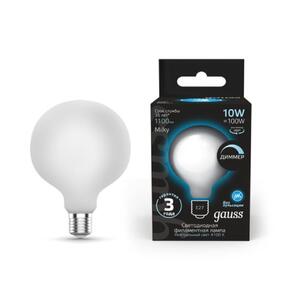 187202210-D Лампа Gauss Filament G125 10W 1100lm 4100К Е27 milky диммируемая LED 1/20