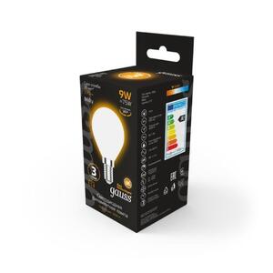 105201109 Лампа Gauss Filament Шар 9W 590lm 3000К Е14 milky LED 1/10/50 рис.2