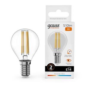 52118 Лампа Gauss Filament Elementary Шар 8W 510lm 2700К Е14 LED 1/10/100