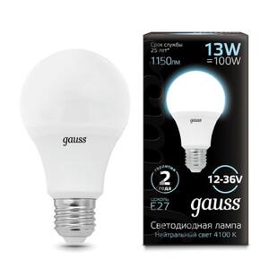 202502213 Лампа Gauss A60 AC12-36V 13W 1150lm 4100K E27 LED 1/10/100 рис.0