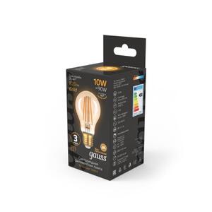 102802010 Лампа Gauss Filament А60 10W 820lm 2400К Е27 golden LED 1/10/40 рис.2