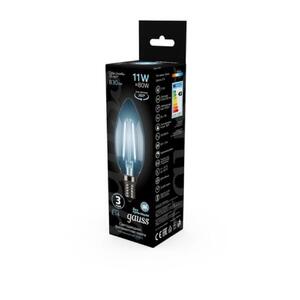 103801211 Лампа Gauss Filament Свеча 11W 830lm 4100К Е14 LED 1/10/50 рис.2