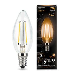 103801107 Лампа Gauss LED Filament Свеча E14 7W 550lm 2700К 1/10/50 рис.0