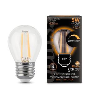 105802105-D Лампа Gauss Filament Шар 5W 420lm 2700К Е27 диммируемая LED 1/10/50