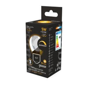 105802105-D Лампа Gauss Filament Шар 5W 420lm 2700К Е27 диммируемая LED 1/10/50 рис.2