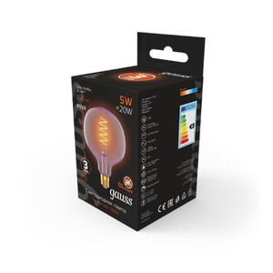 1011802105 Лампа Gauss Filament G125 5W 190lm 1800К Е27 pink flexible LED 1/10 рис.3