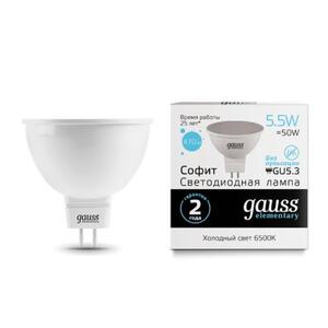 13536 Лампа Gauss Elementary MR16 5.5W 470lm 6500К GU5.3 LED 1/10/100