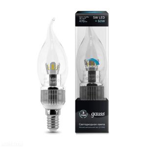 HA104201205-D  Лампа Gauss LED Candle Tailed Crystal clear 5W E14 4100K диммируемая