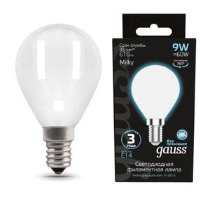 105201209 Лампа Gauss Filament Шар 9W 610lm 4100К Е14 milky LED 1/10/50 рис.0