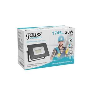 613100220 Прожектор светодиодный Gauss Elementary 20W 1745lm IP65 4000К черный 1/20 рис.2