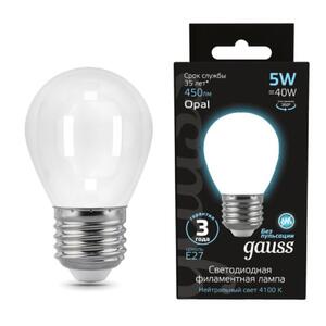 105202205 Лампа Gauss LED Filament Шар OPAL E27 5W 450lm 4100K 1/10/50 рис.0