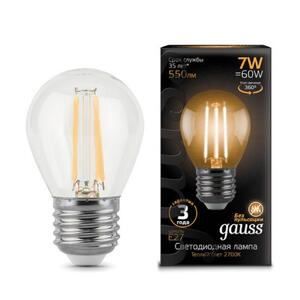 105802107 Лампа Gauss LED Filament Шар E27 7W 550lm 2700K 1/10/50