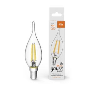 1041115 Лампа Gauss Basic Filament Свеча на ветру 4,5W 400lm 2700К Е14 LED 1/10/50 рис.0