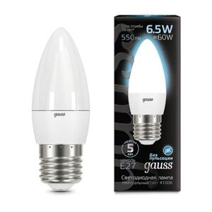 103102207 Лампа Gauss LED Свеча E27 6.5W 550lm 4100К 1/10/50