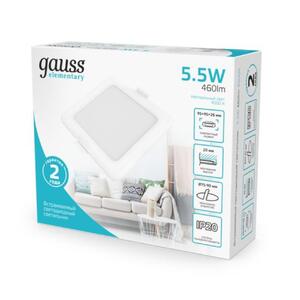 998420205 Светильник Gauss Elementary Downlight квадрат 5,5W 460lm 4000K 170-260V IP20 95*26 монтаж рис.3