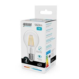 22227 Лампа Gauss Filament Elementary А60 7W 560lm 4100К Е27 LED 1/10/50 рис.3