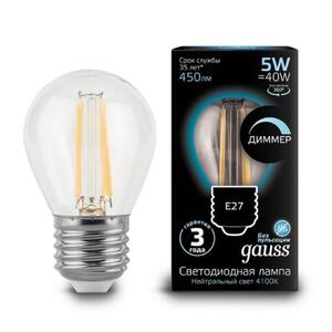 105802205-D Лампа Gauss Filament Шар 5W 450lm 4100К Е27 диммируемая LED 1/10/50 рис.0