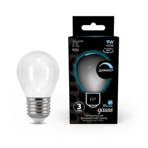 105202209-D Лампа Gauss Filament Шар 9W 610lm 4100К Е27 milky диммируемая LED 1/10/50 рис.0